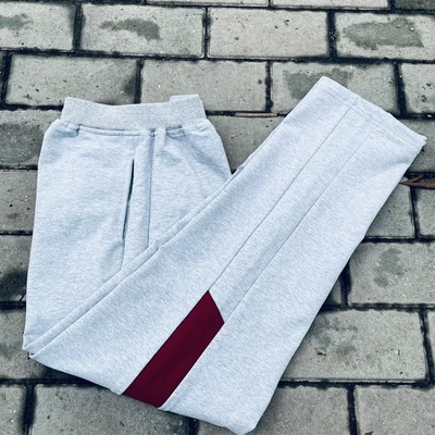 灰色校服裤子小学生拼一道酒红杠宽松直筒初高中加绒夏季薄款校服