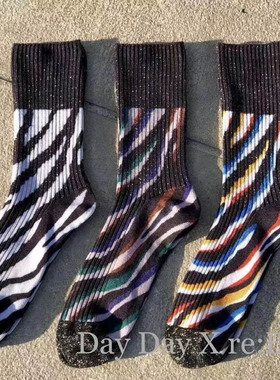 韩国进口MARCA 东大门豹纹袜子复古潮流 银葱亮丝中高筒保暖秋冬