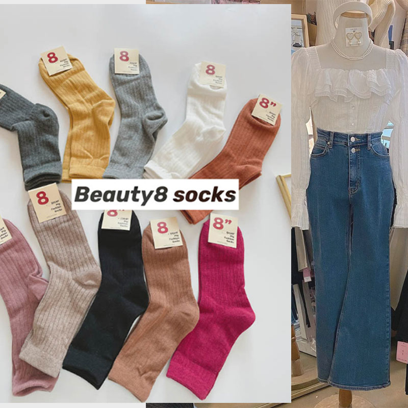 棉袜女纯色条纹中筒韩国大门