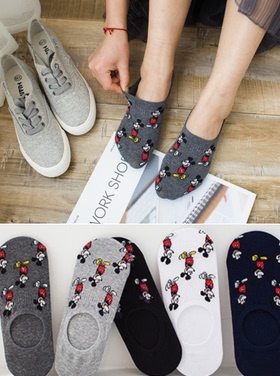 韩国东大门 米奇袜子 迪士尼袜 米老鼠白色运动 不掉跟女袜船袜