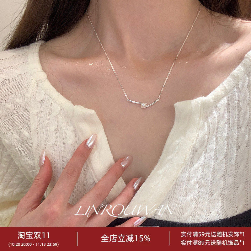交叉珍珠极简风925纯银项链女
