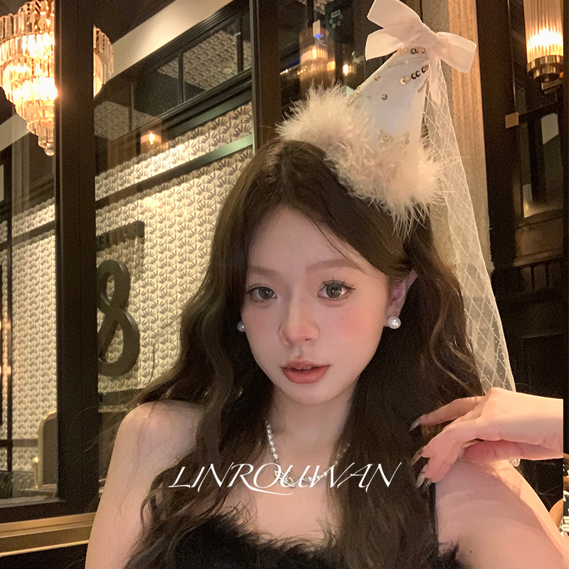 羽毛帽子发夹女蝴蝶结