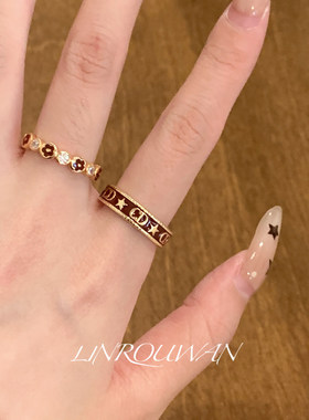 新年红CD花朵红色四叶花戒指轻奢高级感食指戒小众设计开口戒指环