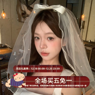 白月光 领证头纱登记求婚头饰简约新娘主婚纱头饰高级婚礼小头纱