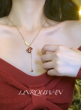 复古红色滴油珐琅钱袋吊坠项链