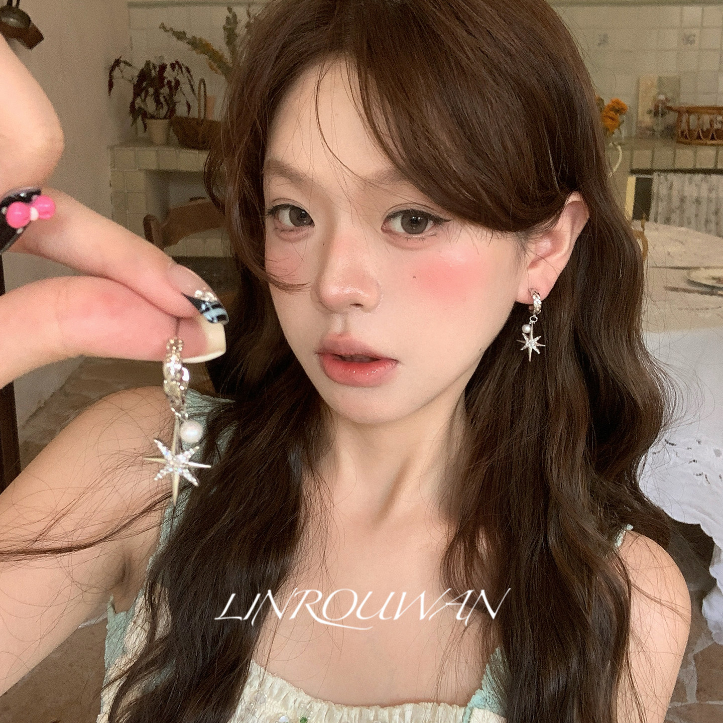 爆闪八芒星气质耳环项链图片