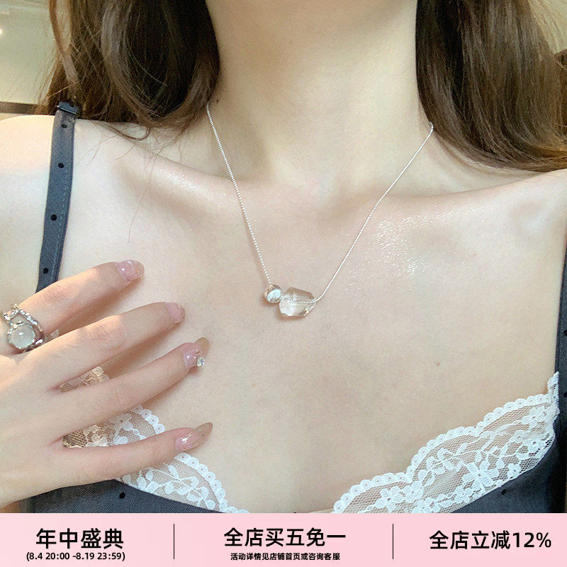 林肉完925纯银圆珠吊坠项链简约