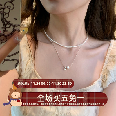 拉丝银球珍珠双层项链