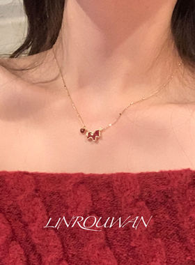 新年红色滴油金边小马项链