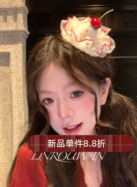 樱桃蛋糕发夹豹纹格纹鸭嘴夹新年生日氛围感拍照道具发饰发卡头饰