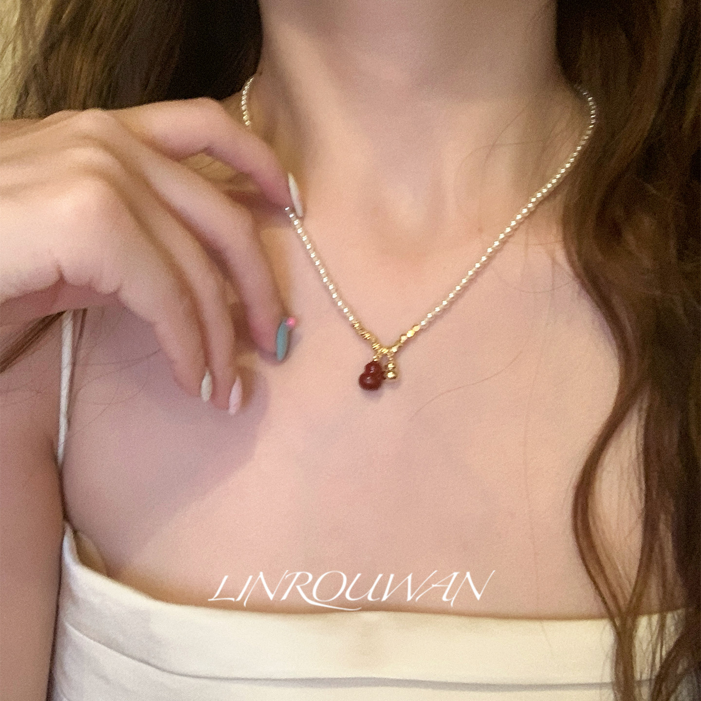 法式红色葫芦吊坠珍珠项链