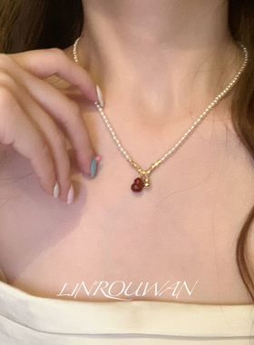 法式红色葫芦吊坠珍珠项链