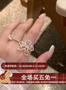 荆棘爱心花朵戒指925纯银