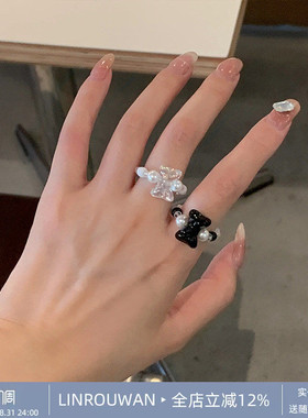 糖果色蝴蝶结串珠戒指女小众设计