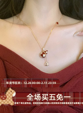 秋冬精致复古红色滴油珐琅葫芦吊坠项链简约高级感时尚长款毛衣链