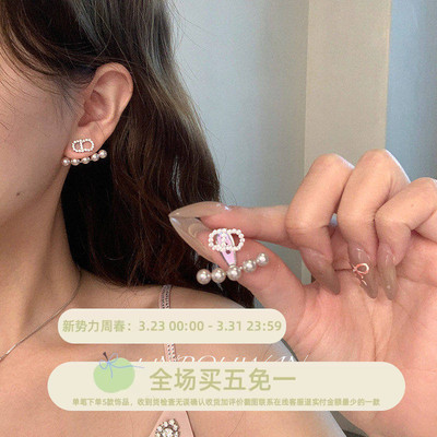 字母CD闪锆曼塔玫瑰珍珠耳钉