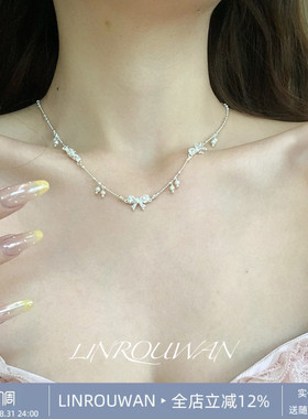 蝴蝶结珍珠项链女轻奢气质choker