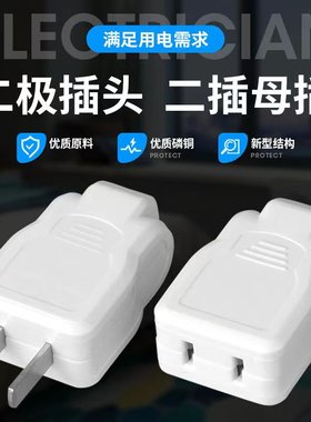 正品纯铜两脚对接插头公母插头监控两项对接头电源线延长二极对插