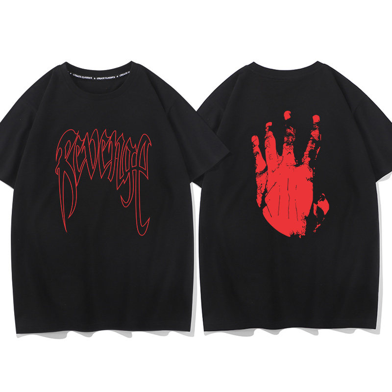 秀洛Revenge  xxxtentacion嘻哈手掌字母T恤短袖打底衫男女情侣