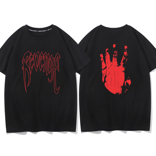 秀洛Revenge  xxxtentacion嘻哈手掌字母T恤短袖打底衫男女情侣