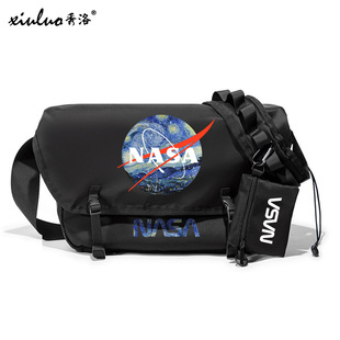 秀洛nasa联名宇航员星空单肩包欧美潮牌街头嘻哈斜挎包男学生背包