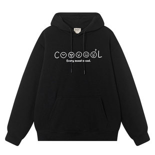 每个表情都酷小众情侣装春秋季加绒连帽卫衣roora潮牌上衣服