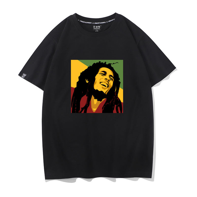 人像bob marley鲍勃马利牙买加雷鬼标志摇滚乐队男短袖t恤衣服