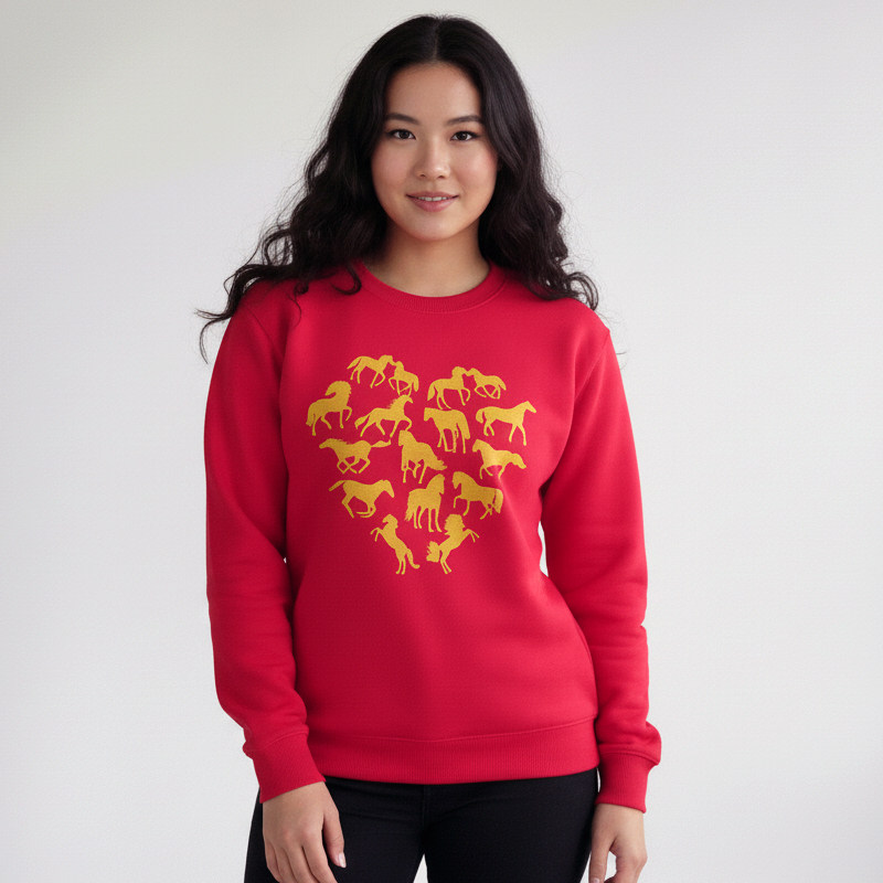 新年红色生肖马年图案圆领卫衣
