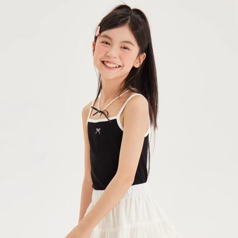 女童夏装吊带背心韩版女宝宝蝴蝶结无袖上衣儿童时髦百搭短款体恤