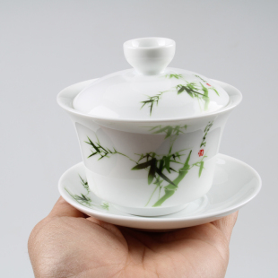 配件 功夫茶具套装 办公家用陶瓷大容量茶备白瓷盖碗三才碗敬茶碗
