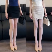 性感蕾丝拼接修身 新款 夏季 显瘦高腰褶皱包臀半身裙 纯欲小蕾丝