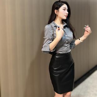 衬衫 希野逸儿 灰色收腰长袖 韩版 女人气质高级清冷风 上流社会千金