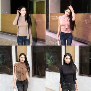 薄款 背心两件套上衣秋季 披肩外套 显瘦无袖 新 堆堆领修身 希野逸儿