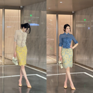 希野逸儿【浮生若梦】轻奢法式优雅蕾丝气质包臀后开衩半身裙女