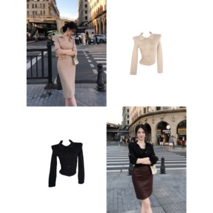 希野逸儿【罗密法式】立体剪裁收腰密织单排扣开衫外套女秋冬新