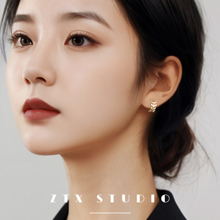 树叶圆圈耳夹无耳洞女设计感蚊香盘耳饰小众精致气质高级感耳钉耳