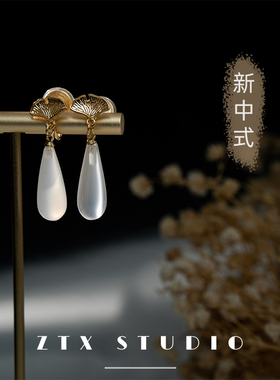 ZTX 国风耳夹无耳洞女新中式耳饰2025新款小众国潮玉石蚊香盘耳环