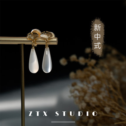 ZTX 国风耳夹无耳洞女新中式耳饰2025新款小众国潮玉石蚊香盘耳环