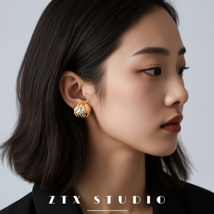高级感球形耳夹无耳洞女新款金色小众法式复古耳钉无痛蚊香盘耳环