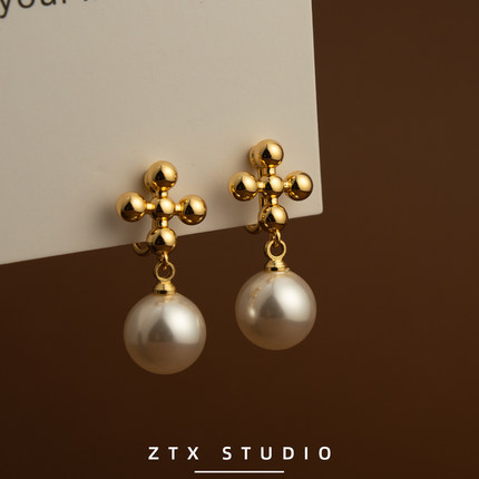 ZTX 欧阳nn同款蚊香盘耳夹无耳洞耳饰女新款简约气质大珍珠耳环