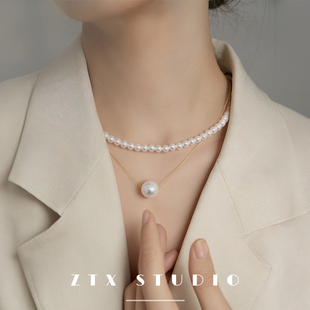 多层叠戴珍珠项链配饰女款新款2024爆款小众法式轻奢高级感颈链