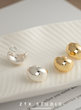 ZTX 日常简约耳夹无耳洞女小众高级感金属风耳饰气质蚊香盘耳钉