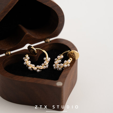ZTX 珍珠圆圈耳夹无耳洞女2025新款无痛耳饰蚊香盘轻奢高级感耳环