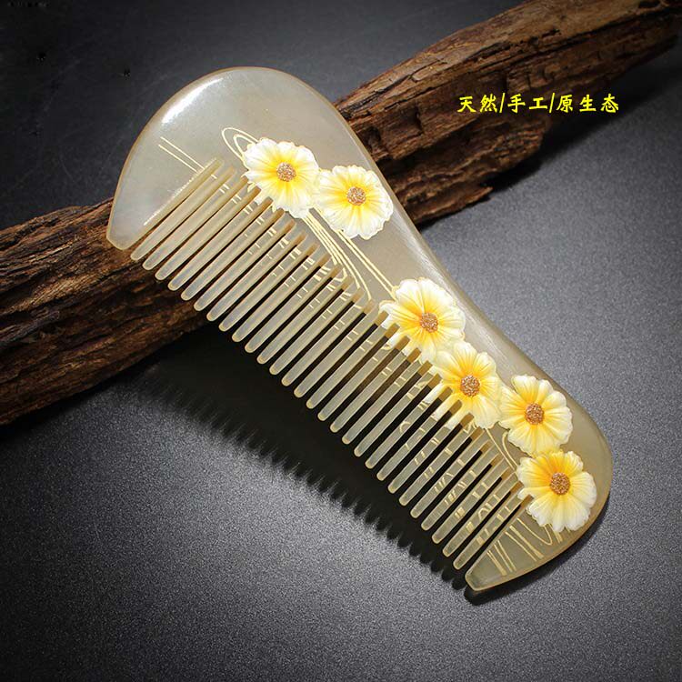 纯天然绵羊角漆艺梳纯手工密齿梳