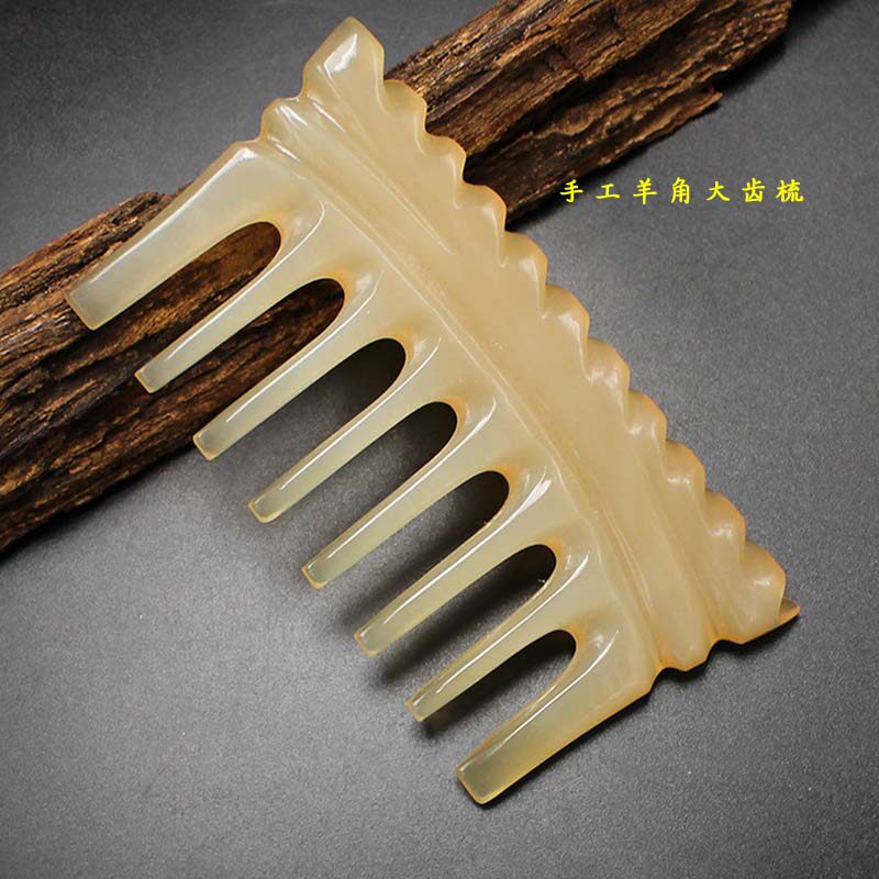 包邮纯天然羊角梳手工精品经络梳大齿加厚按摩头疗宽齿梳圆头梳子