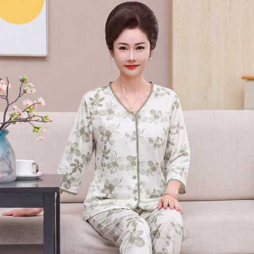 睡衣女士春夏季莫代尔七分袖长裤