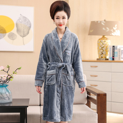 中老年女士珊瑚绒加厚家居服睡袍