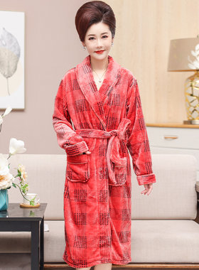 女士珊瑚绒加厚加绒保暖家居睡袍
