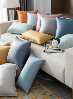 科技布抱枕轻奢客厅沙发抱枕套皮靠枕现代靠垫定制橙色靠背垫大号