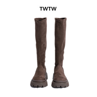 SGIRL 绒面厚底加绒保暖高筒靴瘦瘦靴弹力靴女 TWTW2024年秋冬新款